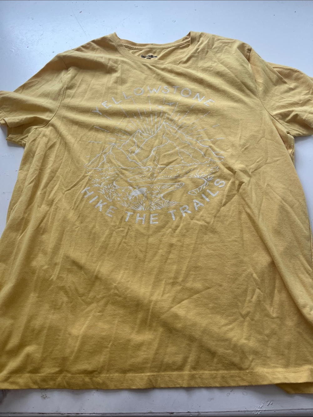 Goodfellow and Co Large Standard Fit Yellow Yellowstone Short Sleeve Graphic T